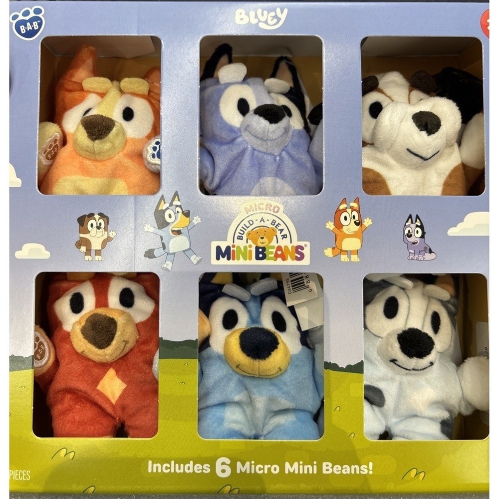 Bluey Micro Build-A-Bear Set of 6 Micro Mini Beans Plush‎ Pack Socks Bingo Rusty